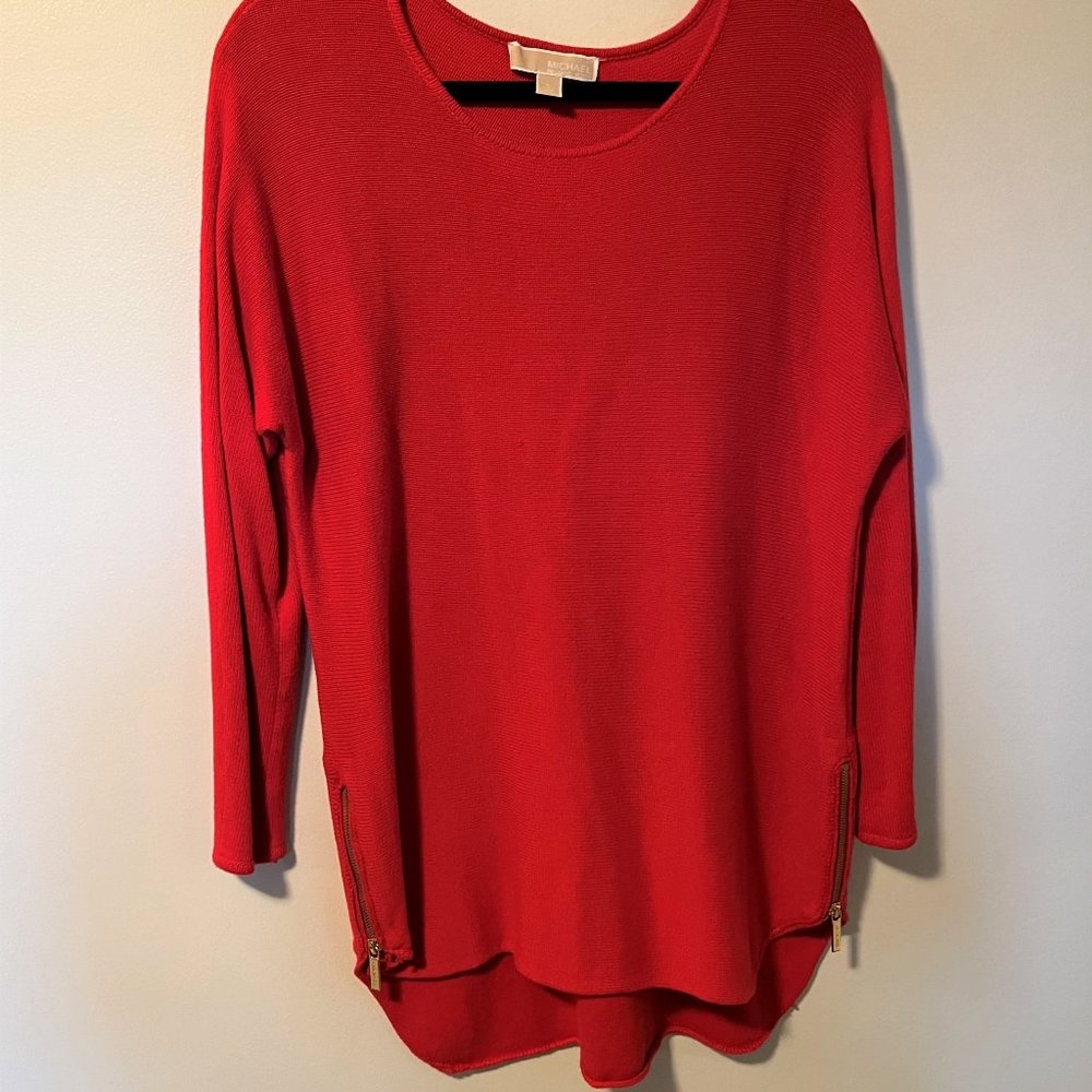 Michael Kors Tunic Sweater w/ Side Zipper Detail - Red - Size L